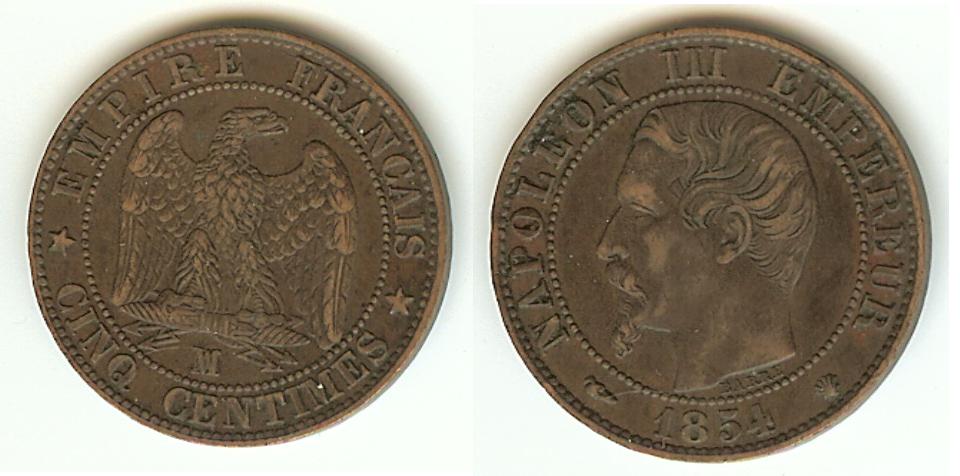 5 centimes Napoléon III 1854MA Marseille EF+